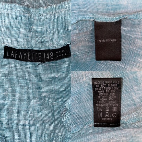 Lafayette 148 Linen Henley Oversized Long Teal White Top Tunic Button Down - Picture 12 of 12